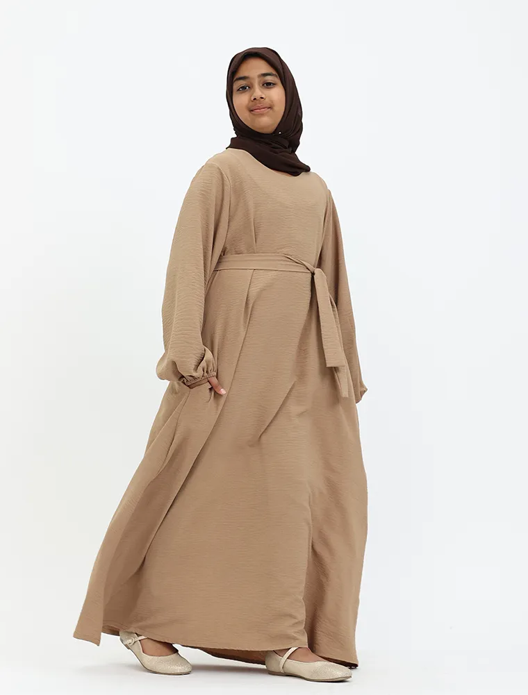 Camel Linen Feel Essential Girls Abaya